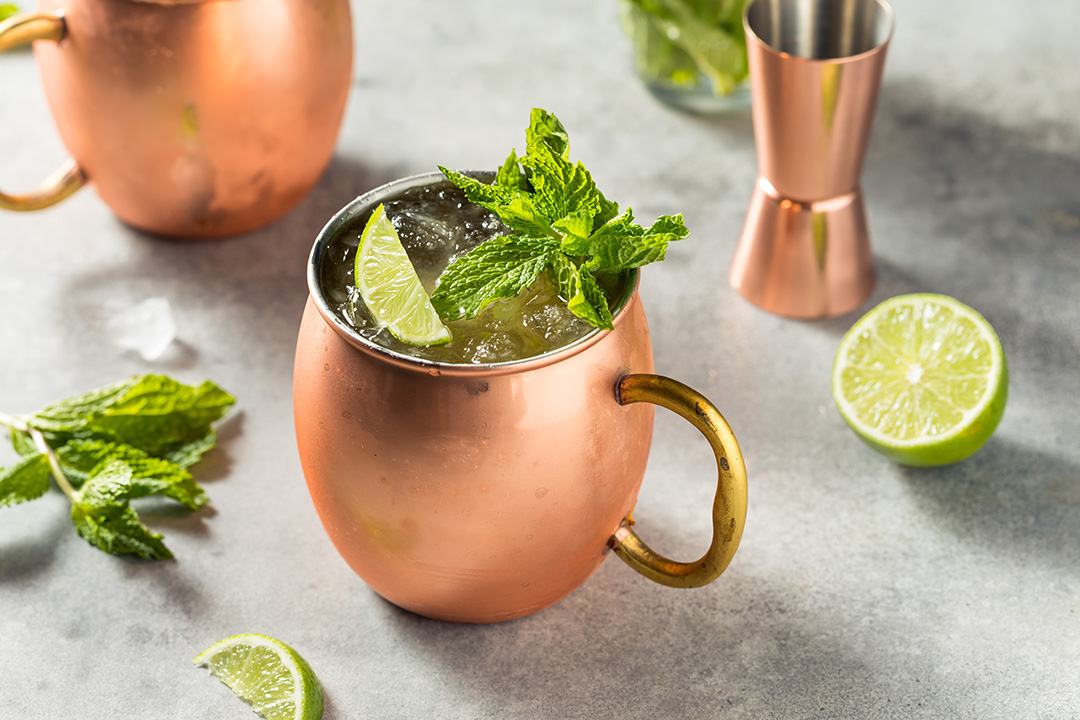 Irish Mule with Limes and drinkware